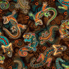 Gondwana Australian Native Indigenous Dot Painting Ochre, Green, Teal Red coloured Lizards on background of Brown and Grey  Whispers of the Valley Fabric