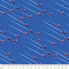 Air Force Planes in red black and white flying in V formation on blue sky with jet stream from KK Fabric 0196L