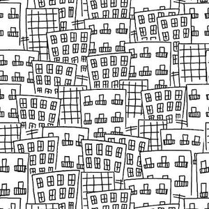 Sketched buildings jam-packed over each other on white background  – 3073/9908W