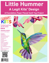 Hummingbird flying design called little hummer shades of green blue purple flowers in pink purple background shades of green yellow quilt top foundation paper pieced legit kits