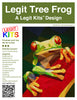 Frog design named legit tree frog in shades of green yellow orange on brown branch background shades of dark blue green quilt top foundation paper pieced legit kits