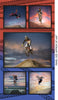 BMX Bike power framed in five pictures of air raising bikes in various position of upside down front on vertical and horizontal on a background of blue red grey cloudy clear  skies, facing off mountain peaks KK Fabric 1115A
