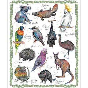 Native Indigenous Australian Animals including Koala Platypus Lorikeet Kookaburra Flying Fox Cockatoo Echidna Galah Emu Frilly Neck Lizard Tasmanian Devil Kangaroo 11830.101