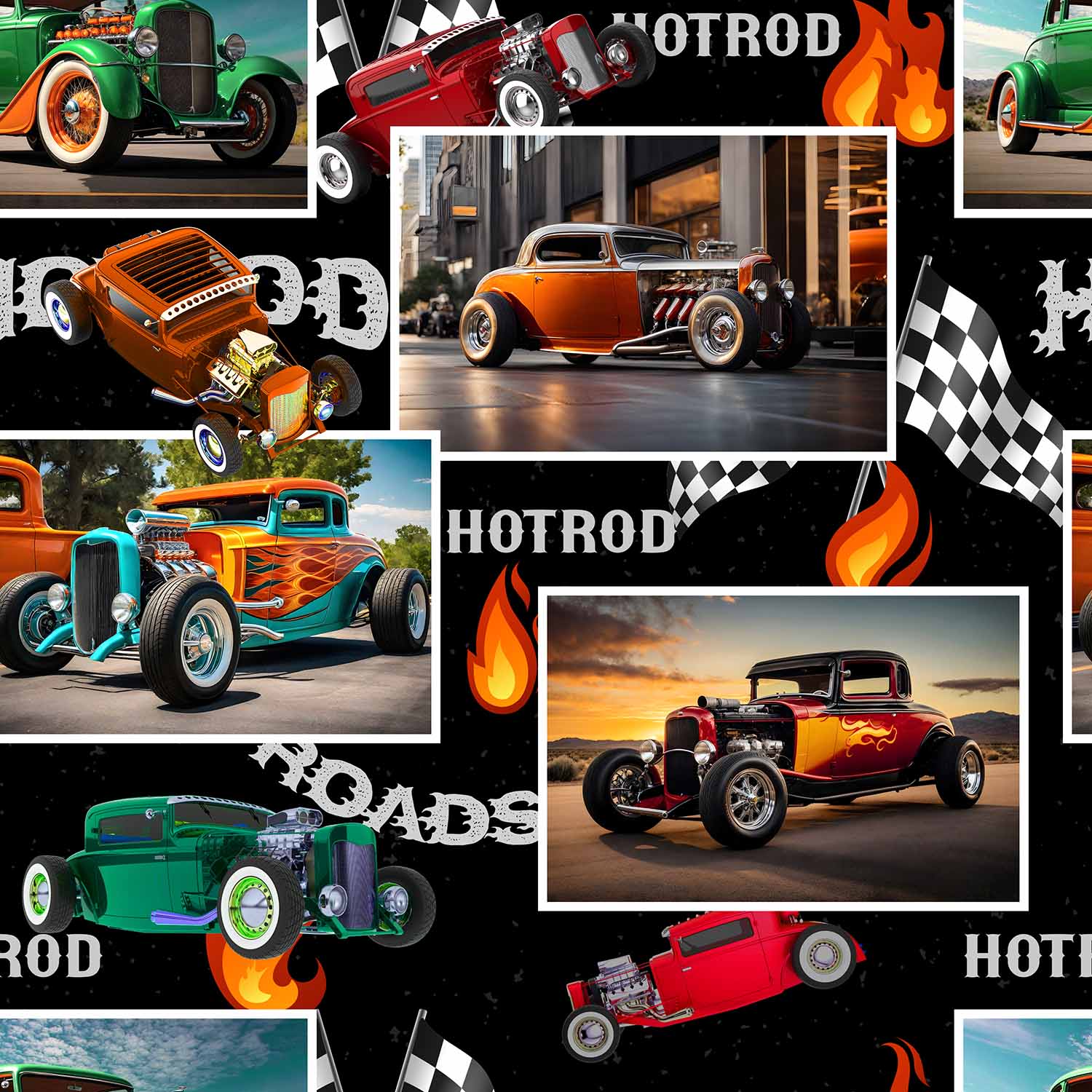 Hot Rods Collage KK Fabrics - Milvale Design Studio - 4099E Collage ...
