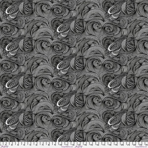 Black lines of geometric waves on white background cotton fabric by Adrienne LeBan PWAL026