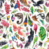 Pink grevillea black white blue butterfly brown bilby red blue parrot brown wallaby joey black pink cockatoo green rainbow lorikeet green snake brown white quokka brown grey possum yellow pink green orange flowers DV6006
