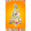 Tree shaped picture of Indigenous Australian kookaburra koala possum lorikeet wombat galah kangaroo dingo emu Tasmanian devil platypus quokka echidna amongst native flora of waratah wattle gun leaves flannel flowers on a burnt orange background DV5611