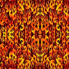 Orange yellow red flames on a brown cotton fabric background