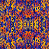 Orange blue yellow flames on a black cotton fabric background