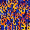 Orange blue yellow flames on a Blue cotton fabric background