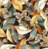 Leaf shapes coloured brown purple green cream white red on cotton fabric Frond Nouveau 30098A