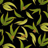 Gold etched Green toing gum leaves on Black background 