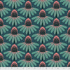 Blooming echinacea light turquoise light pink petals black light pink bud on dark turquoise background Anna Maria Horner PWAH075-Dim XLN