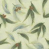 Gold etched Green toing gum leaves on light green mint background 
