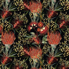 Indigenous Australian Native red yellow pink green coloured Flowers on Black cotton  fabric DV6350 
