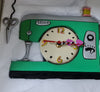 Ceramic pale green sewing machine clock with scissors as second hand