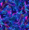 Flames dancing on the fabric in various shades of blues with pink and green on a dark background.      TTCD1992