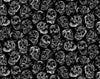 Various white skulls laughing alight with white flames on a black background.      TTCD2099