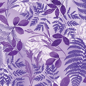 purple tones of leaves ferns on cotton fabric  2052.1261