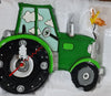 Ceramic Novelty Clock in shape of big green tractor with black tyres as clock face wheat acting as second hand clouds for minute and hour hand