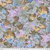Leaves with tubular shaped flowers in colours of luminesce pink brown blue by Kaffee Fassett PWPJ013Taupe
