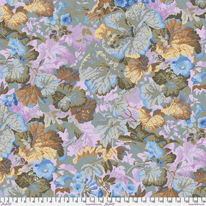 Leaves with tubular shaped flowers in colours of luminesce pink brown blue by Kaffee Fassett PWPJ013Taupe