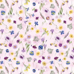 Spring flowers on a pink cotton fabric 2052.0961