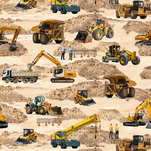 Mining equipment in brown yellow tonings on a sand brown background Trucks Loader Crane Motor Scraper Skid Steer Loader 1136F