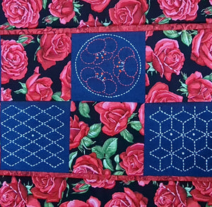 Japanese stitching Sashiko in white with rose fabric surrounds