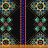 Mandala like effect in a square of gold etched trim on black background featuring Teal greens fuchsia pink, cobalt blue  and orange Talisman Black Stripe - 52681m-1