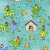 animated chickens polkadot green, yellow, blue with a roost in the background 80500.101