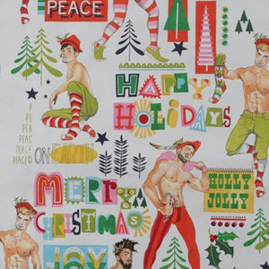Red Green blue merry Christmas Holly Jolly Half naked pin up elves Christmas Tree white background 8903A
