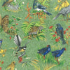 Birds from New Zealand Kiwi Fantail Kea Tui Morepork Owl Pukeo on a background of Indigenous Native Fauna and Flora of Kowhai Fern Pohutakawa  grass 89400.101