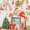 Christmas scene with men in pj's under xmas tree and presents on white background 7053AR 