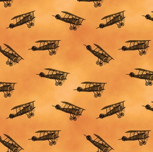 Biplane in black on an orange red background 7117S