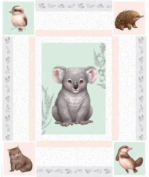 Koala, Wombat, Kookaburra, Echidna, Platypus in soft Greens, Apricots and Grey tones - DV3150