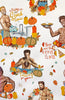 Muscular male figures washing dishes holding pumpkins footballs in colours of orange brown red blue yellow on white background 8903A