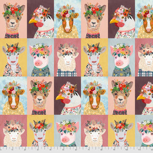 fun and flower-filled collection featuring your favourite farmyard animals Llama Chicken Cow Pig Goad Sheep . Bursting blossoms in a soft palette of yellow, blue, pink and berry is the perfect– PWMC006-XMulti 