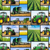 Framed prints of green farm tractors, headers, balers, rows of crops, fields of brown wheat, blue cloudy sky – 7105D