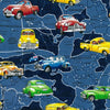 Holden  depicted vehicles in yellow, red, green and blue on a background of road maps in blue toning