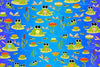 Animated Green Frogs on Lilypad’s on a graduating blue toning with pink orange red white and yellow dragonflies flying around yellow red green flowers – 28695-B