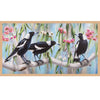 DV3186 - Panel Trio of Magpie sitting in flowering pink Gum tree Indigenous Australian Native Bird - Whispers of the Valley Fabric