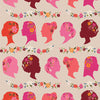 Silhouette heads with flowers in colours of pink, salmon, burgundy , Apricot and flowers around the crown of the head