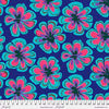 Bright Blue background with large flowers in Teal fuchsia pink outlined in black PWBM011-Indigo