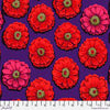 Zinnia Flowers in bright Red Pink gold centres on a bright purple background PWGP031