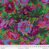 large flowers in petal colours of pink blue orange purple pink yellow surrounded by foliage of green tonings yellow brown PWPJ029-Green