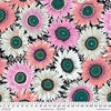 Petals in colours of white pink peach with a green centre of white dots on a black background PWPJ111-Black