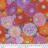 Life like orange tonings, pink yellow magenta purple white chrysanthemums printed on fabric    PWPJ114-ANTIQUE