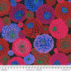 Rich blue tonings, red green purple black chrysanthemums printed on fabric    PWPJ114-DARK