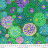 Bright green tonings, purple black yellow chrysanthemums printed on fabric    PWPJ114-GREEN